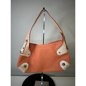 Vintage Petusco Orange Pebbled Leather Shoulder Bag Brass Studs Embossed Silver